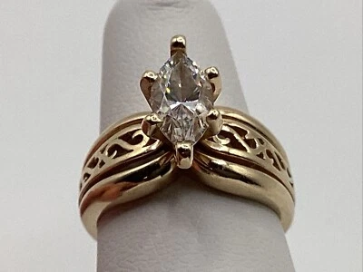 Anillo de compromiso de boda de oro amarillo de 14 quilates Diamonique DQ CZ talla 5 Foto 1 de 4