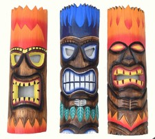 3 Tiki Maschere 50cm Parete Hawaii Maui Look Maschera da Parete Maske