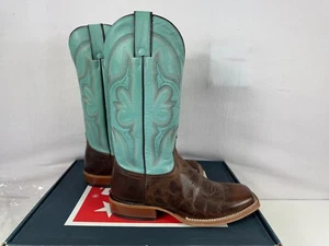 Tony Lama Embroidered Square Toe Cowboy Mens Blue, Brown Cowboy Boots TL3002, 8D - Picture 1 of 19