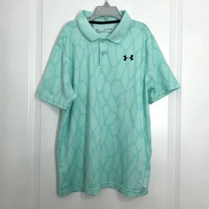 Under Armour Youth Extra Large Collar Polo Button Geometric Golf Shirt Heatgear - Picture 1 of 7