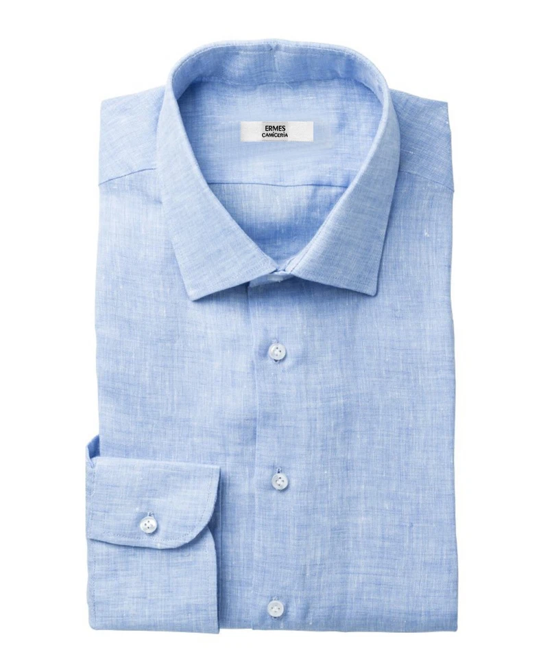 Camicia uomo Azzurra | Regular/Slim | Collo Francese | Lino | PERSONALIZZABILE - Immagine 1 di 1