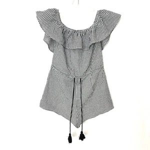 Wild Honey Black White Plaid Gingham Romper S Tassels Ruffles Shorts - Picture 1 of 6
