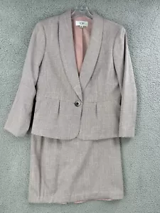 Le Suit Women 10 Petite Pink Gray 2pc Skirt Classic EUC One Button - Picture 1 of 13