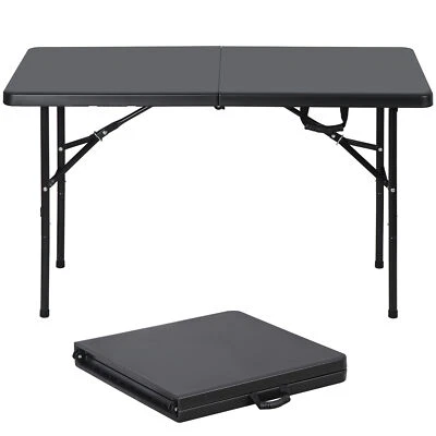 Folding Plastic Table 4' Outdoor Picnic Camping Table w/Handle Safety Lock Black - Image 1 of 4