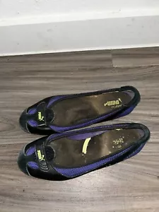 Zapatos planos de ballet para mujer PUMA talla 8,5 negro/púrpura cuero y tela Y2K - Imagen 1 de 5