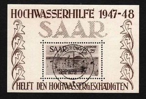 Hoja de alivio de inundaciones semi postal Saar OPC 1948 Sc#CB1a usada en muy buen estado original 47657 - Imagen 1 de 2