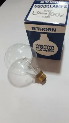 2x NEW Vintage THORN EMI Decor Lamp 100W B22 BC CLEAR G95 Globe Light Bulb Lamps