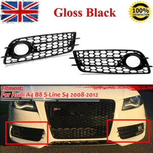 Honeycomb Black Front Bumper Fog Light Cover Grille For Audi S4 & A4 B8 S-Line - Picture 1 of 16