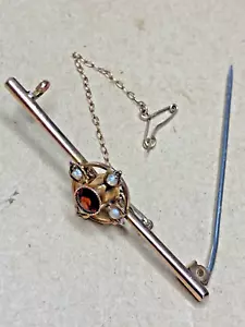 Gold Brooch. Garnet And Pearls Antique. Edwardian. - Picture 1 of 10
