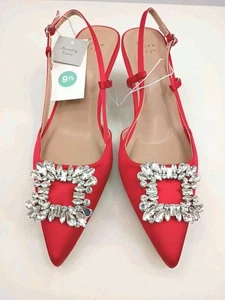 A New Day Shoes Annette Slingbag Memory Foam Satín Insolete Heels Strap Red 9.5  - Picture 1 of 12