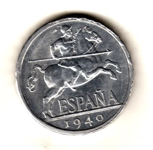 ESPAÑA 10 Centimos 1940 VARIANTE / ERROR PLUS con V Brillo original S/C (1) - Picture 1 of 2