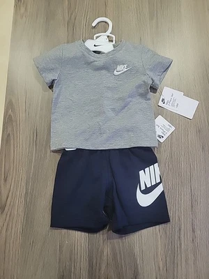 Nike Baby Boys 2 Piece Shorts & T Shirt. Gray And Navy 18 Months - Image 1 of 4
