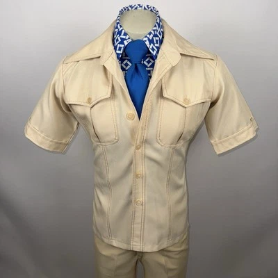 Terno de lazer masculino vintage anos 60 anos 70 jaqueta pequena casaco 29 27 calças discoteca hippie mod - Imagem 1 de 4