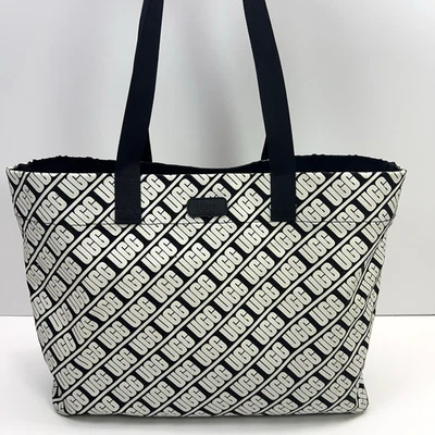 UGG Canvas Tote Bag 100% Cotton Double Straps Large Travel Beach Gym Black White - Image 1 of 4