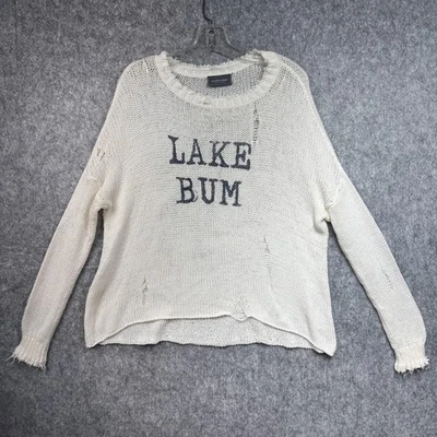Wooden Ships Sweater Womens S/M Ivory Open Knit Lake Bum Distressed Pullover - Image 1 of 4