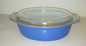 Pyrex blau ovale Auflaufform mit klarem Deckel Vintage 2-1/2 Quart 045 - Bild 1 von 9