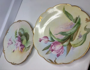 2 different Antique Pickard Hand painted floral Plate 1890s artists signed - Picture 1 of 11