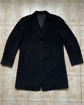 Hugo Boss Stratus Cashmere Wool Overcoat Black Vintage 90s Long Coat Men’s 56 - Image 1 of 4