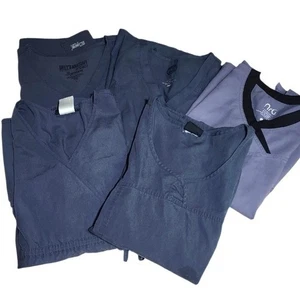 5 PC MEDICAL SCRUB TOPS SIZE LARGE PEWTER GRAY VARIETY BRANDS VERY GOOD - Picture 1 of 12