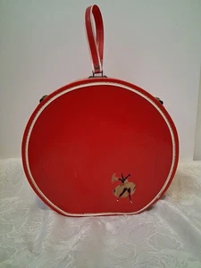 Vintage 1950s Round Ballet Bag Carrying Case Red with White Trim - Picture 1 of 11
