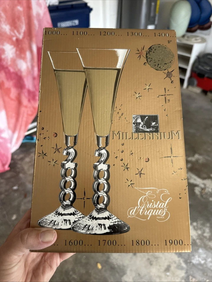 2 Millennium Cristal D'arques Champagne Flutes Crystal Year 2000