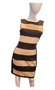 Vestido Calvin Klein Bronceado Negro Rayas Mujer Talla 8 NUEVO CON ETIQUETAS - Imagen 1 de 9