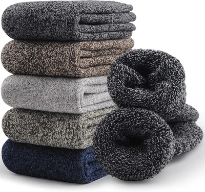 5 Pairs Merino Wool Socks for Men, Thick Winter Wool Hiking Socks, Warm Breathab - Image 1 of 4