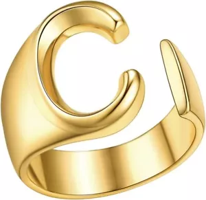 Initial Rings for Women, Gold Letter Ring, Alphabet C Statement Rings for Men St - Picture 1 of 7