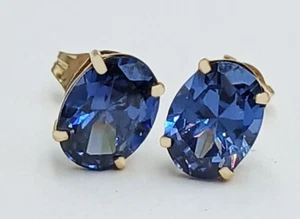 LAB CREATED 3.08 Cts TANZANITE STUD EARRINGS 14K GOLD - Made in USA - NWT - Picture 1 of 7
