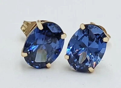 LAB CREATED 3.08 Cts TANZANITE STUD EARRINGS 14K GOLD -  Made in USA - NWT - Image 1 of 4