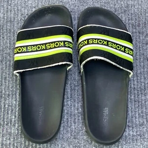 Michael Kors Slides Men's 10 Green and Black Logo Summer Outdoor Pool Beach - Picture 1 of 10