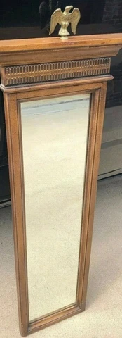 Vintage Brandt Cherry Wood Wall FEDERAL MIRROR w Brass Eagle  Architectural Top Cover