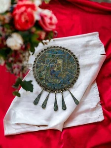 VTG Aged Hecho En Taxco 925 Silver Brooch/Pendant 2" Mexico Lapis Lazuli Stone - Picture 1 of 8