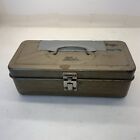 Vintage  Steel Tan Tool Box/Tackle Box w. Handle 5.25"x11.5"x4.25" USA