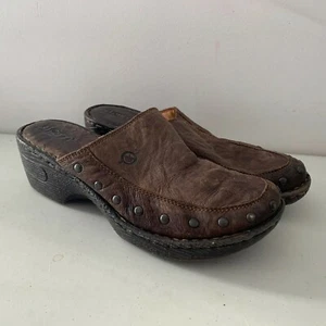 Born Marley Size 7 38 Brown Clogs Mules Slip on Shoes VGC! Leather Studded - Picture 1 of 5