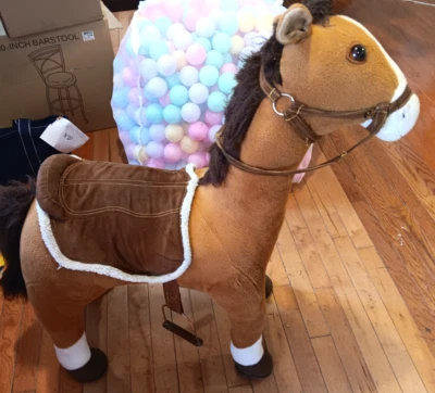 KIDS TOY 33" RIDE ON PONY PLUSH STANDING COWBOY BROWN HORSE 3+ BOYS/GIRLS - Image 1 of 4