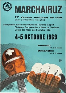 Original Vintage Poster MARCHAIRUZ 1969 Swiss Switzerland Car Auto Racing LINEN - Picture 1 of 5