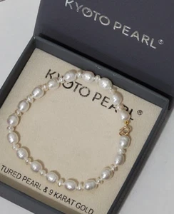 KYOTO PEARL Bracelet Genuine Freshwater White Pearl 9ct Gold Luxury Designer NIB - Picture 1 of 3