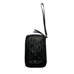Elliott Lucca Woven Black Leather Wristlet Zip Around Wallet Cell Phone Case - Picture 1 of 8