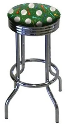 Taburete de bar de golf silla temática tela 24" o 29" acabado cromado asiento giratorio Foto 1 de 3