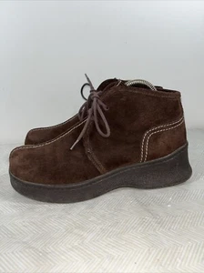 Vintage Lower East Side Ankle Boot Womens 9 Brown Y2K 90s Suede Chunky Platform - Picture 1 of 17