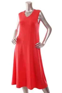 Eileen Fisher Women Plus 1X Knit Jersey Dress Watermelon Sleeveless V-Neck NWT - Picture 1 of 3