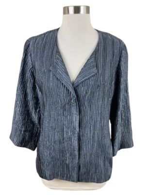 Chaqueta Topper Eileen Fisher Gris Carbón Arrugado Seda Frontal a Presión M Minimalista Foto 1 de 4