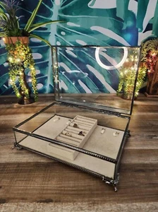 Nicole Miller Home Jewelry Box, RARE Style Nichole Miller Clear Acrylic and Silv - Picture 1 of 10