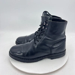 Diesel Negro Dorado Hombres Talla EU 43 US 10 Negro Cuero Puntera Lisa Bota de Combate - Imagen 1 de 17