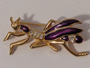 2" goldfarbene lila Edelstein & Strass Heuschrecke Brosche Schmuck Anstecknadel - NEU - Bild 1 von 5