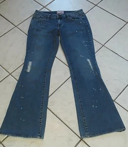 Vintage Y2K Lowrise Bootcut Distressed Bleached Jeans Junior 9 EUC Myth of Jade - Picture 1 of 11