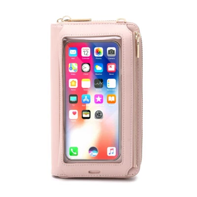 Bolsa tiracolo feminina de grande capacidade tela sensível ao toque RFID bloqueio carteira telefone - Imagem 1 de 4