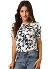 Allegra K Womens Ruffle Tie V Neck Casual Smocked Short Sleeve Floral Top Blouse