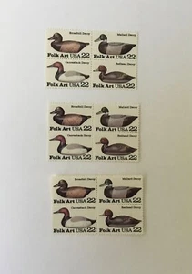 22 cent duck decoy USA stamps Scott 2138,2139,2140,2141 3 blocks of four - Picture 1 of 2